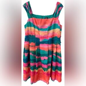 NWT Vince Camuto Women’s 18W Square Neck A-Line Short Dress Pink Abstract Print